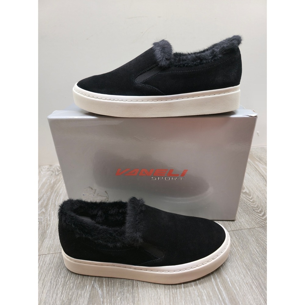 Vaneli Sport Ylona Black Suede Faux Fur Trim Slip On Sneakers  Women's‎ 7.5 M